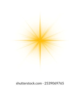 Summer sunburst. The yellow sun, a flash, a soft glow without departing rays. Orange summer sunlight burst. Shiny hot star lights, summer concept gold bright and vibrant color background. Vector