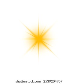 Summer sunburst. The yellow sun, a flash, a soft glow without departing rays. Orange summer sunlight burst. Shiny hot star lights, summer concept gold bright and vibrant color background. Vector