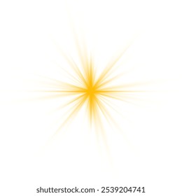 Summer sunburst. The yellow sun, a flash, a soft glow without departing rays. Orange summer sunlight burst. Shiny hot star lights, summer concept gold bright and vibrant color background. Vector