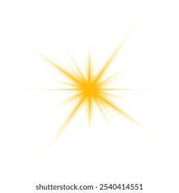 Summer sunburst. The yellow sun, a flash, a soft glow without departing rays. Orange summer sunlight burst. Shiny hot star lights, summer concept gold bright and vibrant color background. Vector