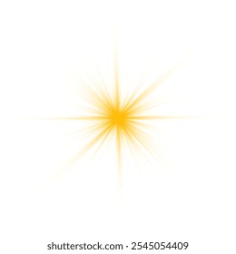 Summer sunburst. The yellow sun, a flash, a soft glow without departing rays. Orange summer sunlight burst. Shiny hot star lights, summer concept gold bright and vibrant color background. Vector