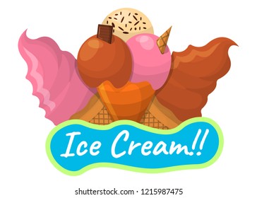 Summer Sundae Logo and Label for Ice Cream Shop. Icon Vector Illustration.