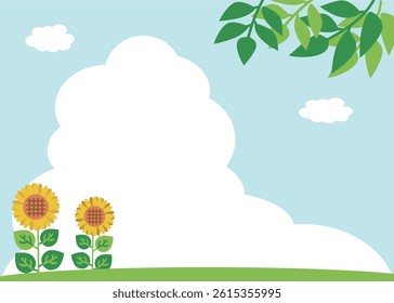 Summer sunflower and cumulonimbus cloud background material
