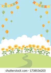 Summer sunflower field landscape vector illustration.