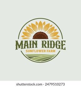 summer sunflower plantation vector logo. white background