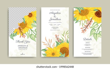 Summer sunflower wedding invitation social media post collection