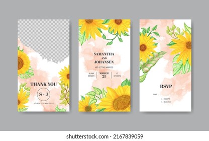 Summer sunflower wedding invitation social media post collection