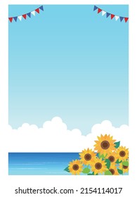 Summer Sunflowers and Iridescent Clouds Background Frame