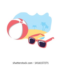 summer sunglasses in the beach with ball