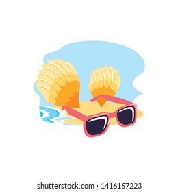 summer sunglasses in the beach with seashells