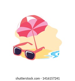 summer sunglasses in the beach with umbrella