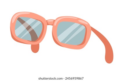Gafas de sol de verano en diseño plano. Accesorio de verano de gafas de plástico rojo. Ilustración vectorial aislada.