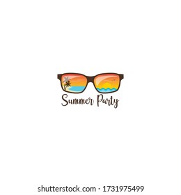Summer sunglasses logo flat design concept with a beach theme