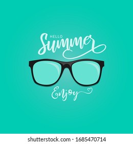 Summer Sunglasses with mint poster design vector illustration. The concept  of  Sunglasses for summer holiday.  