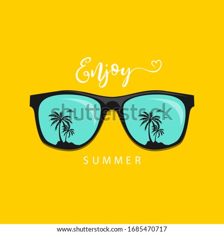 Summer Sunglasses with mint poster design vector illustration. The concept  of  Sunglasses for summer holiday.  