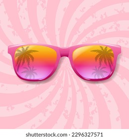 Summer Sunglasses With Palm Trees With Gradient Mesh, Vector Illustration