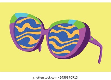 Summer sunglasses in a psychedelic style. Optical Illusion Effect. Fluid Stripes. DOPAMINE COLORS. Waves, colored streaks. Pink, Blue, Green. It can be used for design websites, patterns