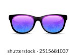Summer sunglasses with tropical palm tree. Beach eyeglasses for vacation, holiday travel. Vector illustration