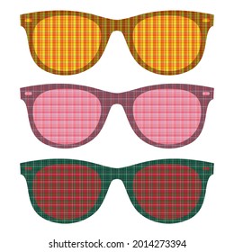 Summer Sunglasses Vector Illustration. Sunglasses With Plaid Pattern
