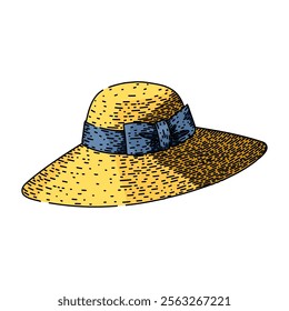 summer sunhat hand drawn. fashion shade, beach uv, brim headwear summer sunhat vector sketch. isolated color illustration