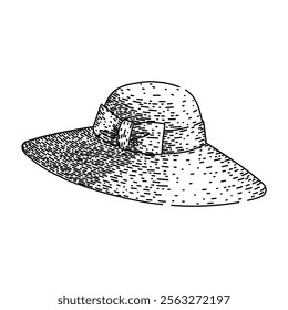 summer sunhat hand drawn. fashion shade, beach uv, brim headwear summer sunhat vector sketch. isolated black illustration