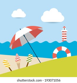 Summer sunny beach day. Vector illustration.