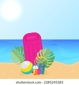 summer sunny day on the beach. Summer banner. Vector illustration. beach holidays. copy space