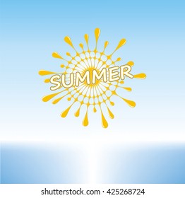 Summer Sunny Day on a Tropical Beach, Stylized Sun, Vector Graphics