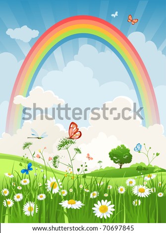 Summer sunny day with rainbow