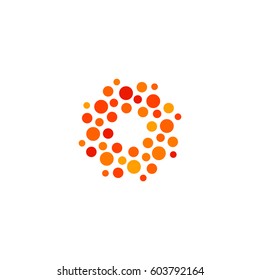 Summer sunny logotype. Isolated abstract round shape orange and red color logo, dotted stylized sun logotype on white background vector illustration.