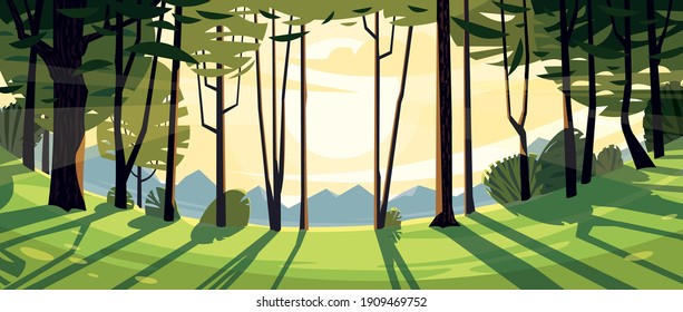 Summer, sunny meadow, view of the trees, mountains and sky