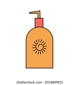Summer sunscreen, body lotion. Protection from the sun and UVB, uva rays. Simple illustration isolated on white background. Summer icon