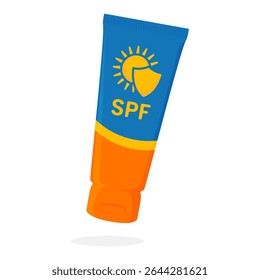 Summer sunscreen skin protection, realistic cosmetic bottle mockup vector illustration.