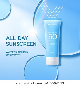 Summer sunscreen for skin protection,realistic cosmetic bottle mock up.