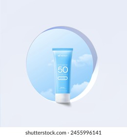 Summer sunscreen for skin protection,realistic cosmetic bottle mock up.