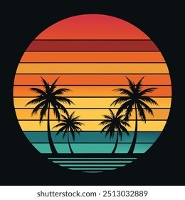 Summer sunset art vector illustration 