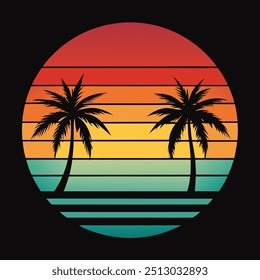 Ilustración vectorial de arte de la puesta del sol del verano 