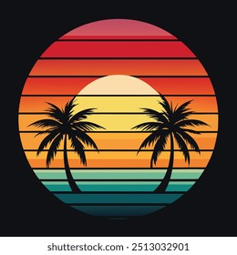 Ilustración vectorial de arte de la puesta del sol del verano 