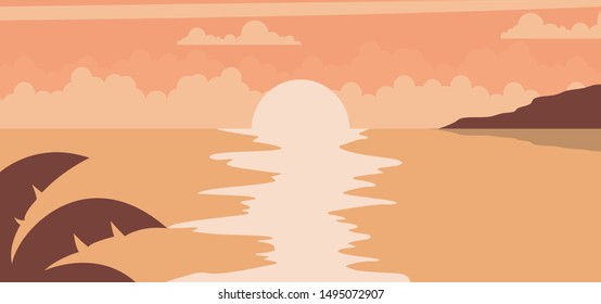 Summer sunset background with sun on the beach vector