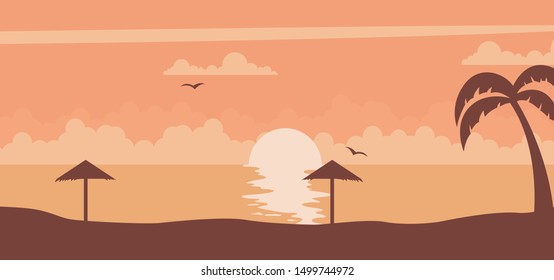 Summer sunset background with sun on the beach vector