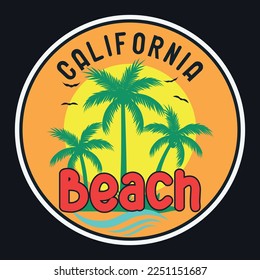 Summer, Sunset Beach California Emblem Patch Logo Poster Label Vector Illustration Retro Vintage Badge Sticker, And T-shirt Design