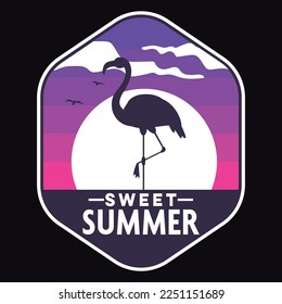 Summer, Sunset Beach California Emblem Patch Logo Poster Label Vector Illustration Retro Vintage Badge Sticker, And T-shirt Design