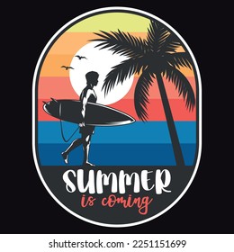 Summer, Sunset Beach California Emblem Patch Logo Poster Label Vector Illustration Retro Vintage Badge Sticker, And T-shirt Design