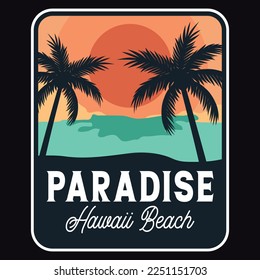 Summer, Sunset Beach California Emblem Patch Logo Poster Label Vector Illustration Retro Vintage Badge Sticker, And T-shirt Design