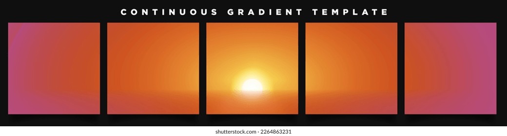 Summer Sunset Beach Continuous Background Templates reflection of sun in sea. Golden Hour Sunset backdrop. Perfect for designs, feeds, social media, banners. Vector Illustration. EPS 10.
