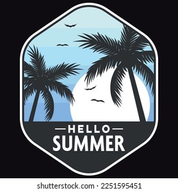 Summer, Sunset Beach Emblem Patch Logo Poster Label Vector Illustration Retro Vintage Badge Sticker And T-shirt Design