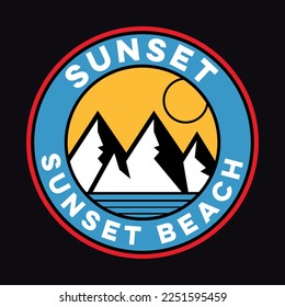 Summer, Sunset Beach Emblem Patch Logo Poster Label Vector Illustration Retro Vintage Badge Sticker And T-shirt Design