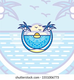 Summer Sunset Beach Logo Illustration