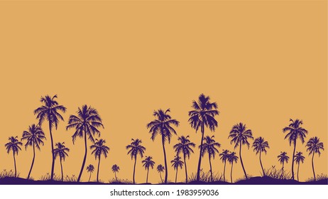 Summer sunset beach. Palm tree silhouette. Hawaii, Malibu, Bali. Design of social media banners, posters, emails, newsletters, advertisements, leaflets, placards, brochures, wallpaper, t-shirt, flyer.