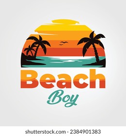 Atardecer de verano en el vector de arte de Beach Vibes aislado. Diseño plano de Beach Boy. Mejor diseño de camisetas